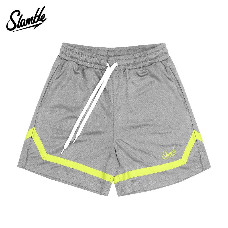 Slamble Men s American Basketball Shorts Contrast Color Braid below the Knee Short-Length Pants Fitness Patchwork XL серый
