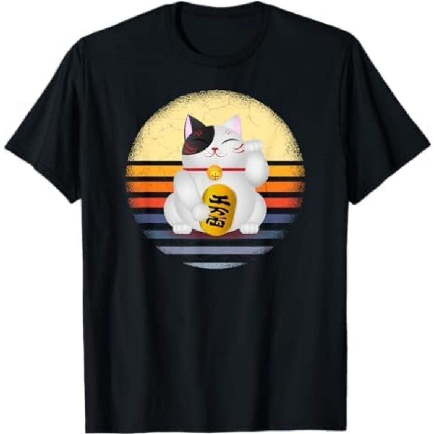 Футболка с Счастливым Котом; Футболка с Манеки-нэко; Футболка  Утренний кот ; DT5 Футболка Мужская Женская Майка Свитшот Худи Черный S