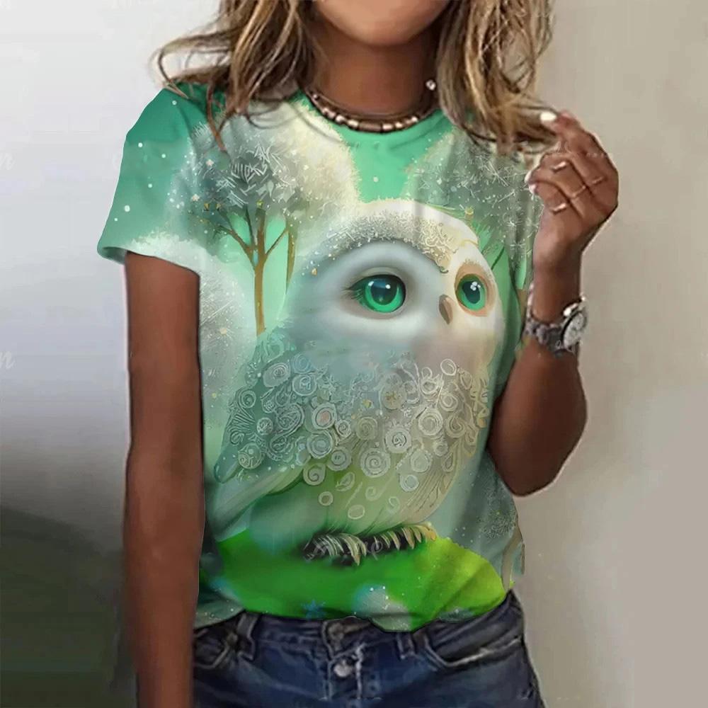 Summer New Animal Owl Pattern 3D Print T-Shirts Women Short Sleeve O-Neck Casual Tees Female Clothin