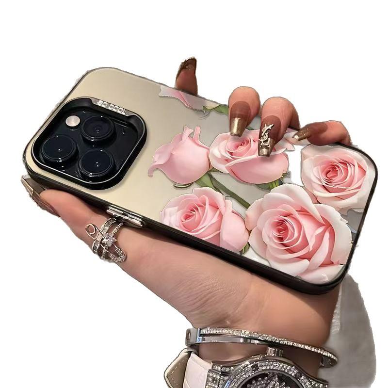 Pink rose flower case suitable for Apple 15 Pro Max, iPhone 16, beautiful 1413, fresh and simple 17