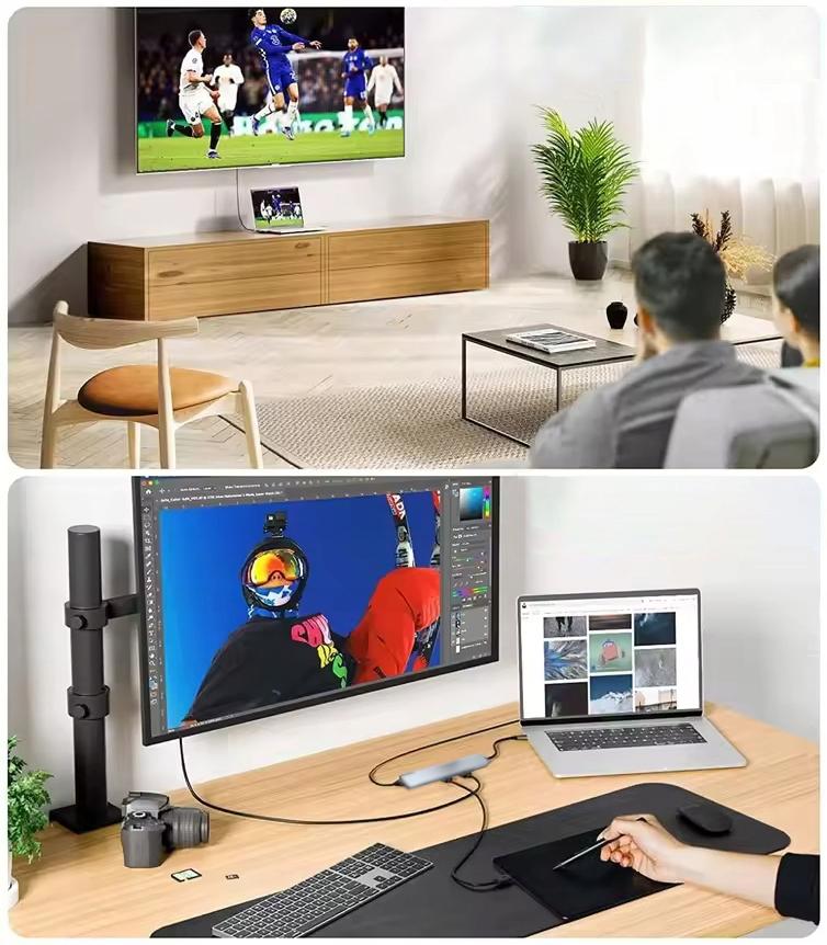 מתאם רכזת USB-C 8 ב-1 RJ45 100Mb/s HDMI 4k USB 3.0 עבור Windows/Mac/Steam