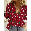Christmas Women's Wear Casual Relaxed-Fit Button-Down Shirt Christmas Tree And Santa Claus Print Stylish Collared Shirt