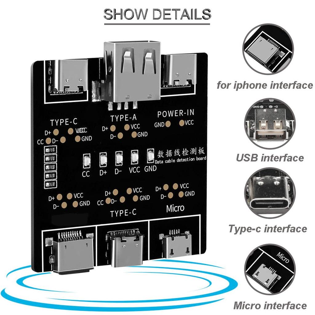 DT3 USB Cable Tester for IOS Android Micro Type-C Short Circuit on-Off Switching Test Board Tool DT3 Data Cable Detection Board