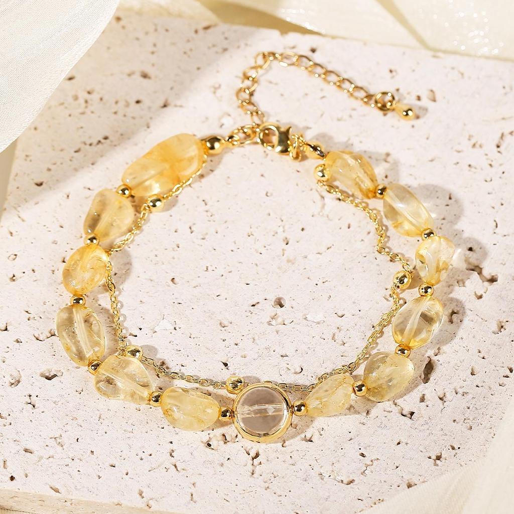 JD Natural Stone Citrine Irregular Bead Lucky Wealth Bracelets Women Fashion Healing Crystal Chain Bracelet Female Party Gifts