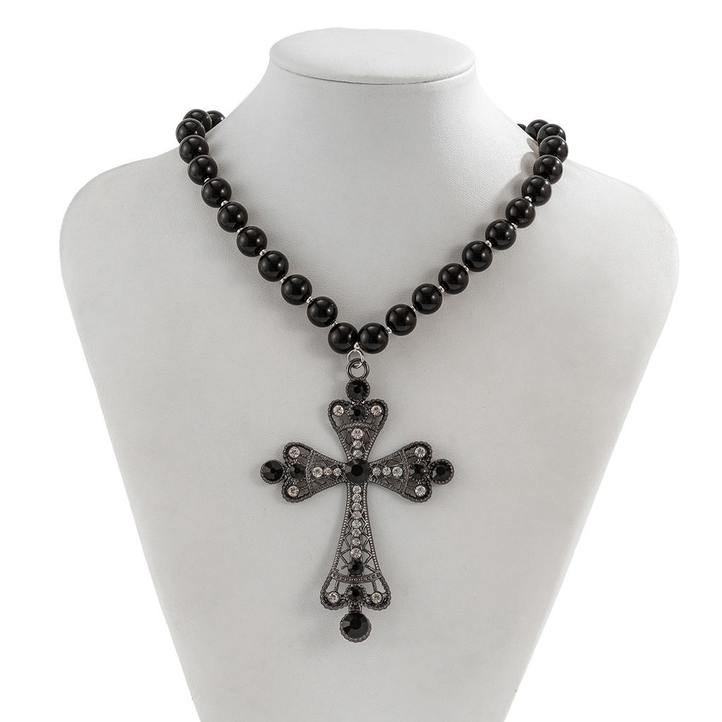 Goth Simulation Pearl Cross Pendant Necklace for Women Y2k Gothic Jewelry Chokers Cross Party Jewelry Gifts