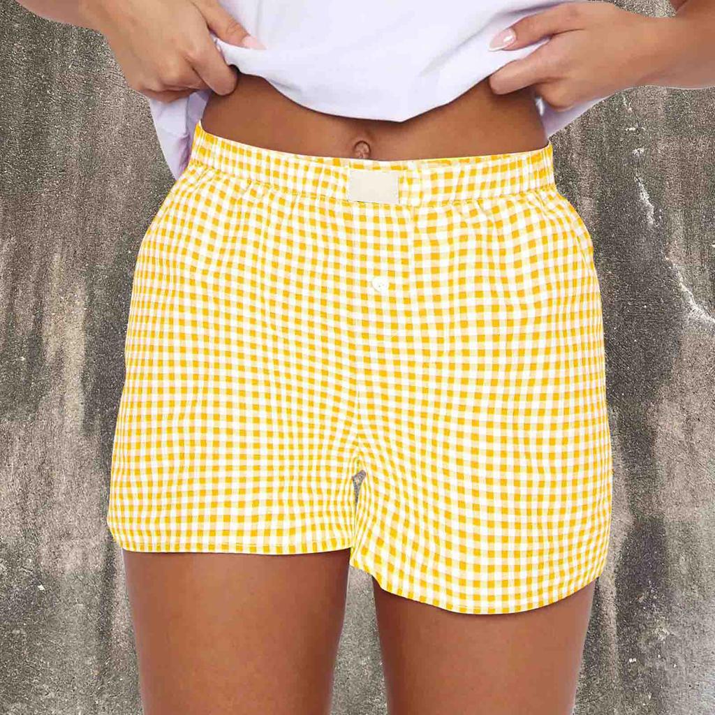 Shorts für Damen Teenager-Mädchen Elastischer Bund zum Überziehen Rot Blau Kariert Shorts Outfit Lässig Lounge Sommer-Shorts