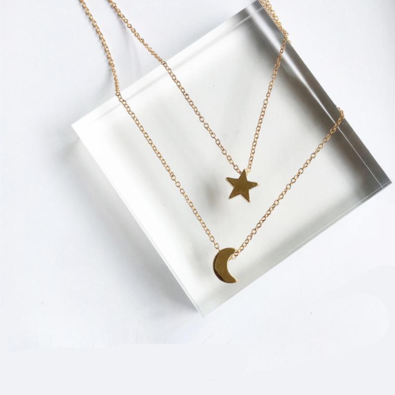 Golden Moon Star Heart Pendant Necklaces Crescent Pendant Chokers Necklaces For Women Round Circle Jewelry
