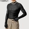 INCERUN Men Long Gloves Sleeve See Through Tops Club Party Mesh Skinny T-Shirts