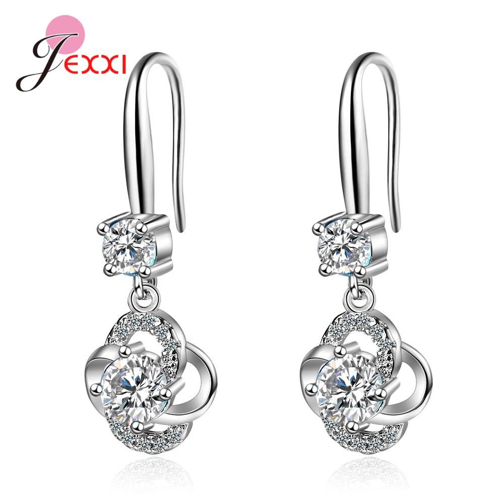 

925 Sterling Silver Drop Earrings 3 Colors Rhinestone Lucky Four-leaf Clover Earrings For Women Girl Fine Jewelry Brincos