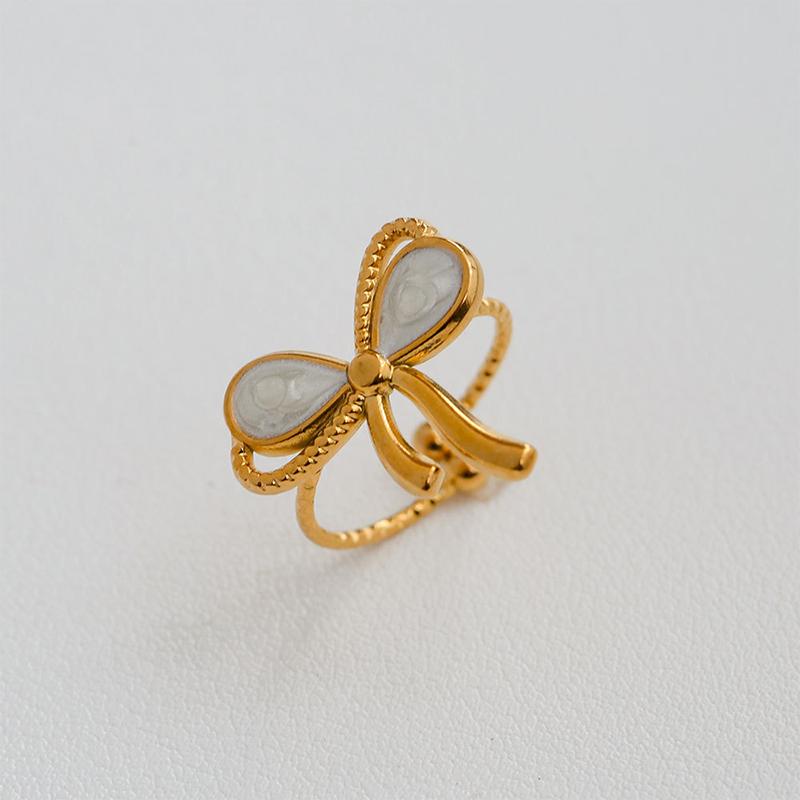 Stainless Steel French White Enamel Rings For Women Drip Glaze Romantic Elegent Girl Ring Daily Wear Sweet Y2K Jewelry No Fading