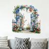 Removable Garden Gate Wall Decal Spring Flowers Peel And Stick Wall Art Waterproof Self Adhesive Mural Decal for Bedroom Office Bathroom