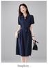 100% mulberry silk shirt dress, 2026 summer waist cinched lace up mid length silk dress