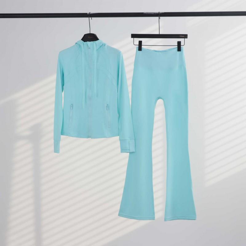 LU Womens Hooded Jacket Flared Pants Set Define Slim Fit Yoga Activewear