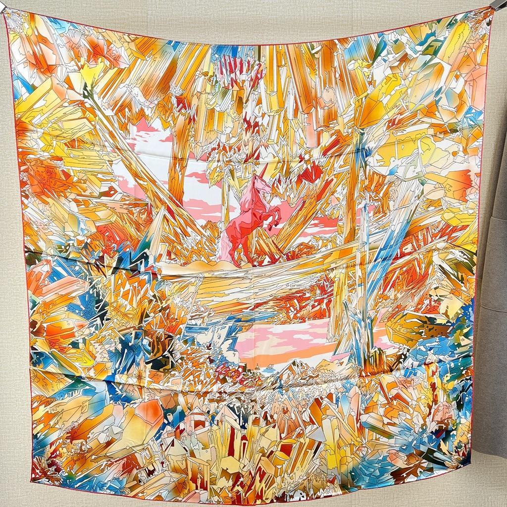 Temperament Desert Oasis Silk Scarf 100 Mulberry Silk Square Scarf Spring And Autumn Silk Scarf, Sunscreen Women'S Shawl