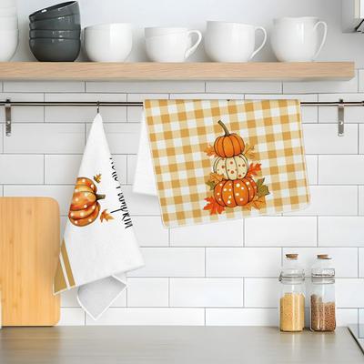 2pcs/set Kitchen Towels 40x60cmAutumn Pumpkin PlaidHand Towels Christmas Decorations for Home Noel Dish Towels Gifts