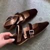 Sheepskin Version~ French Niche Temperament Velcro Square Head Shallow Mouth Mary Jane Shoes Women's 2025 Autumn New Single Shoes
