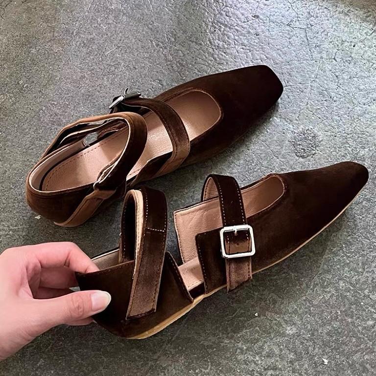 Sheepskin Version~ French Niche Temperament Velcro Square Head Shallow Mouth Mary Jane Shoes Women's 2025 Autumn New Single Shoes