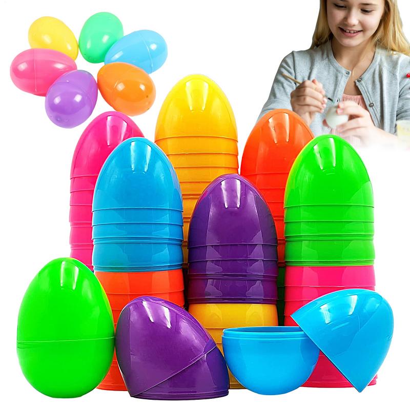 50Pcs Fillable Easter Eggs Empty Colorful Bright Easter Eggs Shell Toys Assorted Colors Easter Eggs Fake Eggs Easter Decor