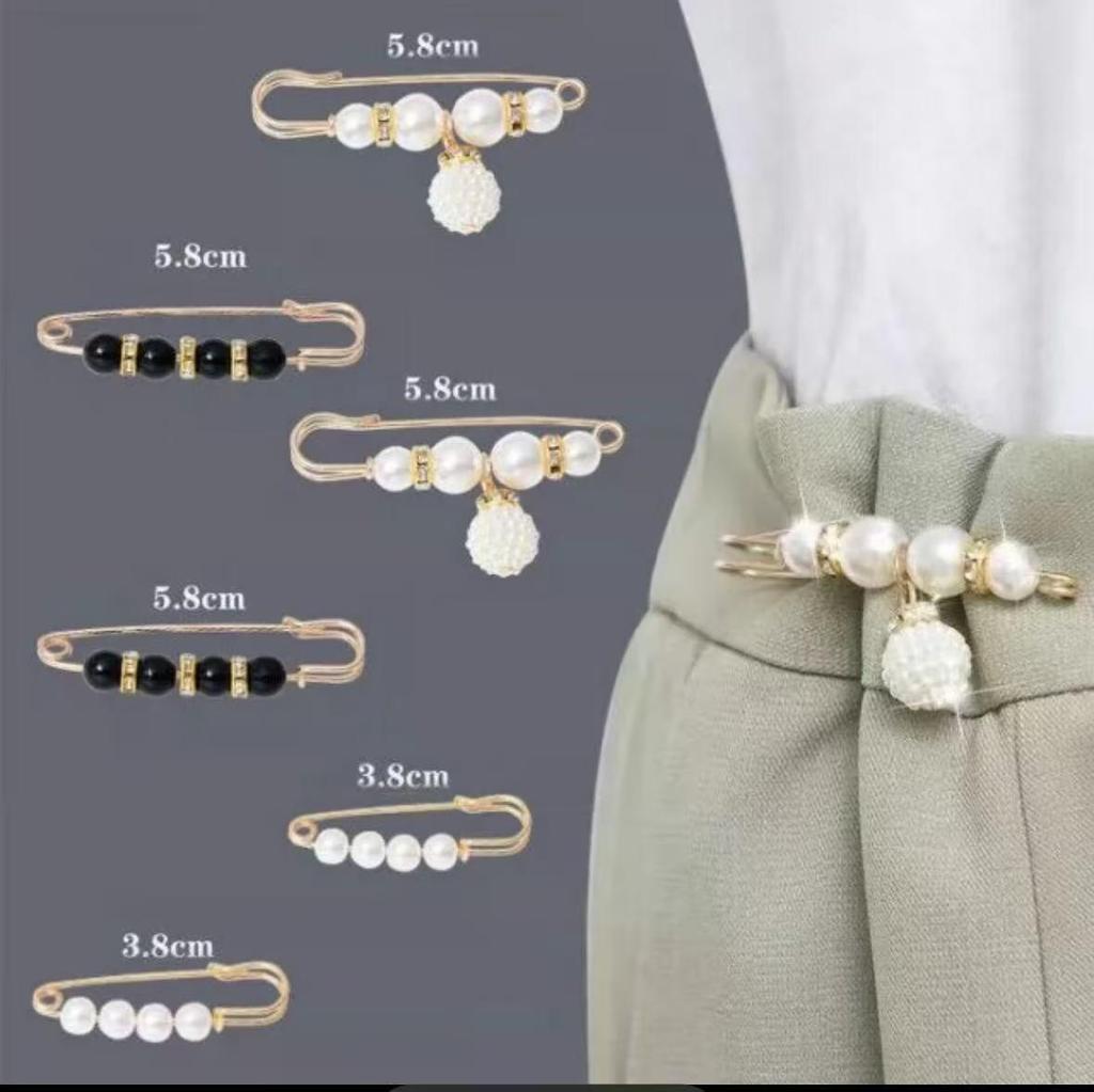 Adjustable Pearl Brooch Set for Waist Tightening and Clothes Fixing
