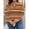 Women's Creative Printed Zipper Long-sleeved T-shirt, Breathable, Soft and Comfortable, Suitable for All-year-round Casual Wear