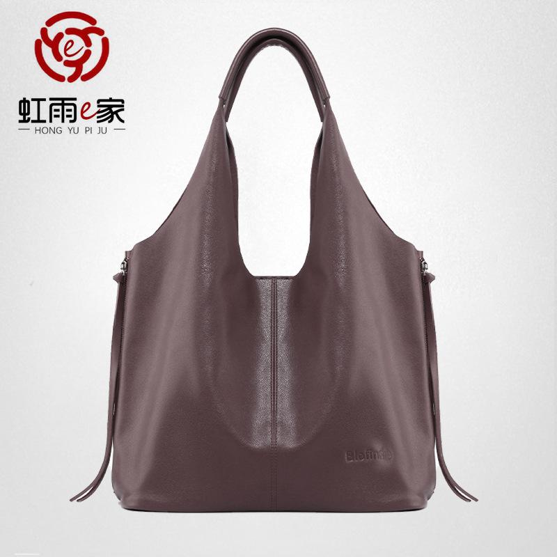 Genuine Leather Women's Bag 2025 New Mother Large-capacity Tote Bag Soft Leather Fashionable Atmospheric Bucket Bag Shoulder Bag