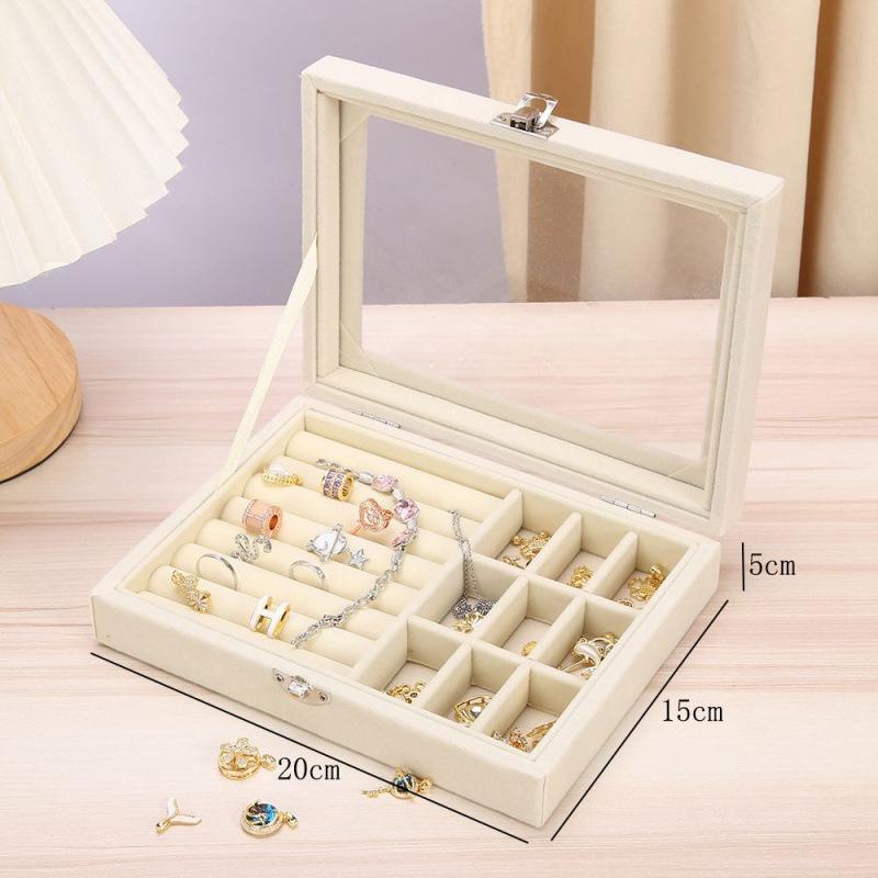 Simple Storage Window Transparent Jewelry Box Flannel Jewelry Storage Box Ring Stud Earrings Bracelet Necklace Jewelry