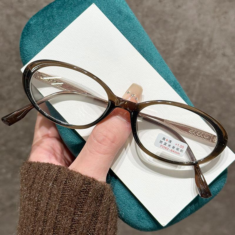 Fashion Thick Edged Oval Small Frame Presbyopia Glasses Blue Light Blocking Eye Protection Compact And Portable Women'S Glasses