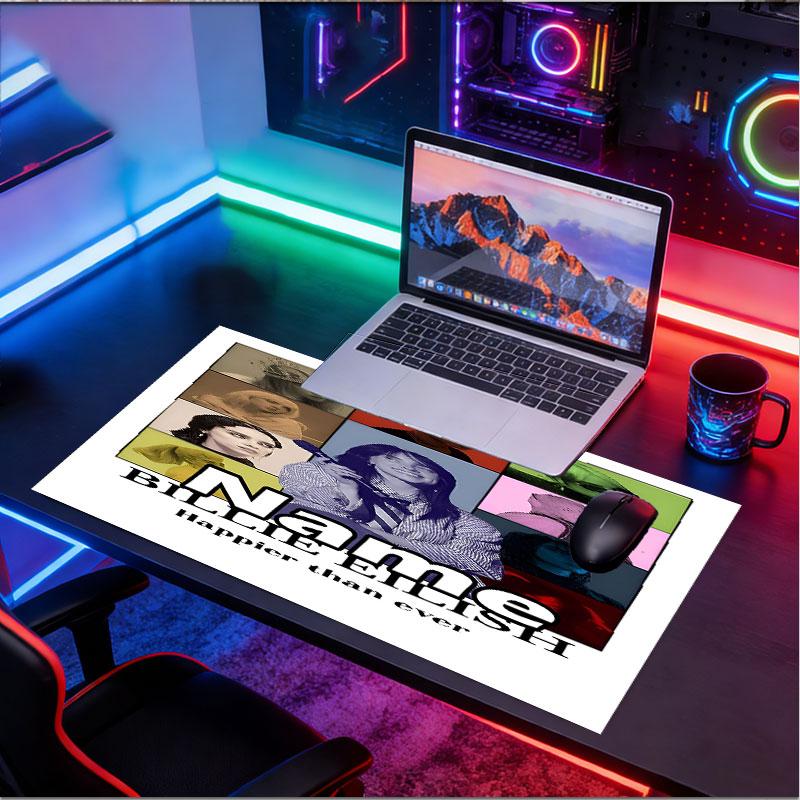 Custom Name Personalized Billie Eilish Pattern Mousepad, Laptop PC Desk Mat, Decorative Desk Mat for Home Keyboard Pad Gift