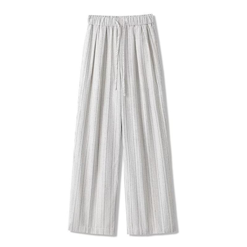 Women's Striped Linen Blend Wide-Leg Casual Pants
