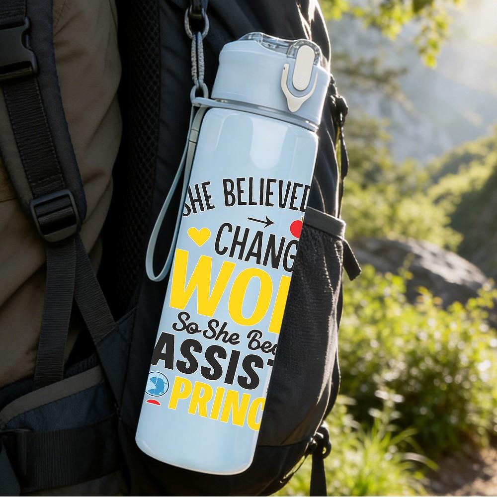 1PC Assistant Principal World Change Quote 750ml Color Plastic Sports Water Bottle Leakproof Flip Straw Lid Suitable for Sports Office Home Use