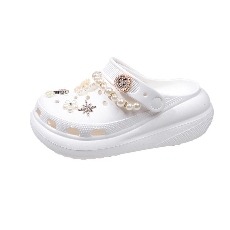 Little Fairy Pearl Chain Thick-soled Hole Shoes Female Summer Crystal Butterfly Eva Bag Head Drag Cool Slippers
