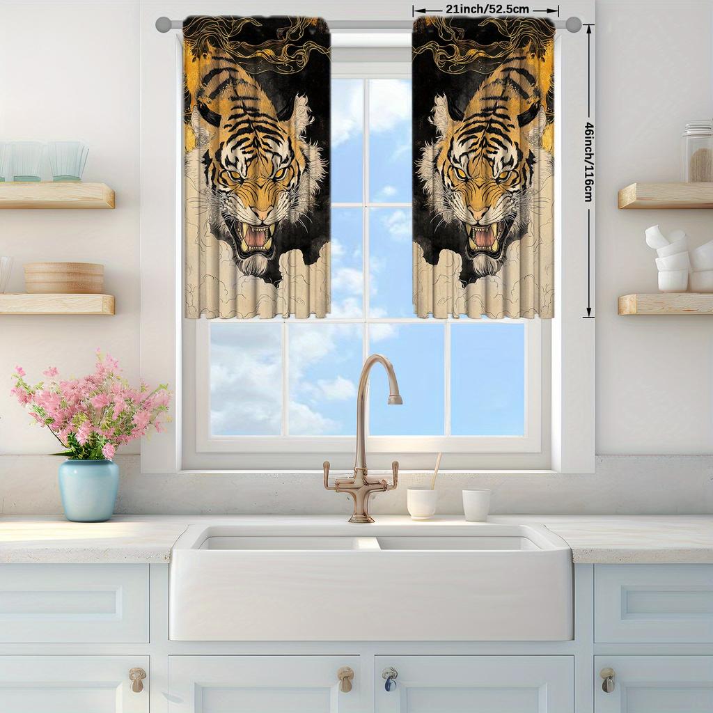 2pc Tiger Print Curtains  Rod Pocket   Sheer for Bedroom   Office   Kitchen   Living Room & Study – Stylish Home Decor
