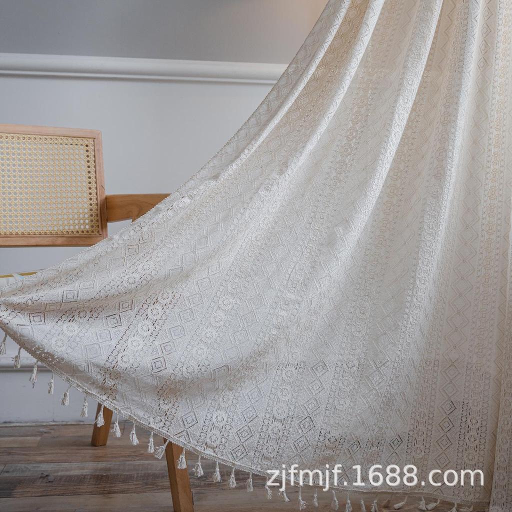 "Bohemian Retro Tassel Curtains: Light-Transmitting, Hollow Design for Bedroom, Living Room, Bay Window"