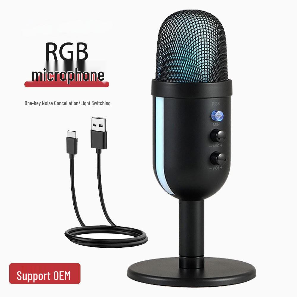 

RGB USB Condenser Microphone Set with Noise Reduction & High Sampling Rate for Streaming, Singing, Recording, and Broadcasting.