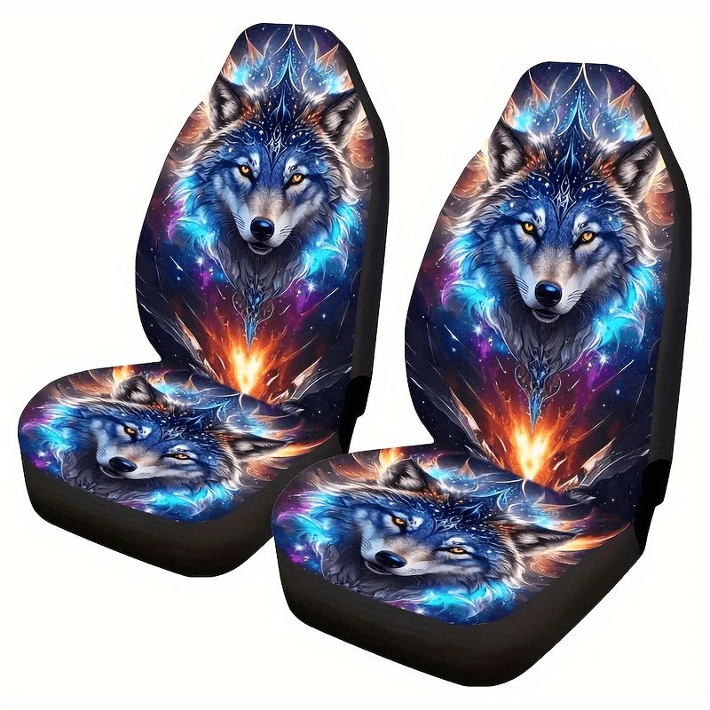 2pcs Wolf Print Car Seat Covers Fit for Most Vehicles Vehicle Interior Upgrade Unique Vehicle Accessory Durable Fabric