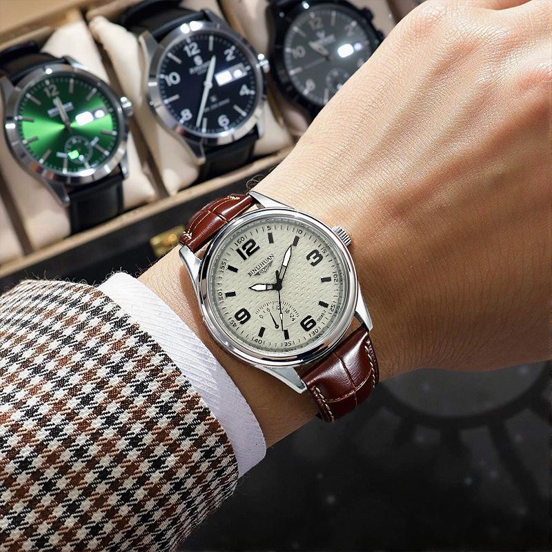 Men's Quartz Movement Clock Leather Strap Watch Number Wristwatch