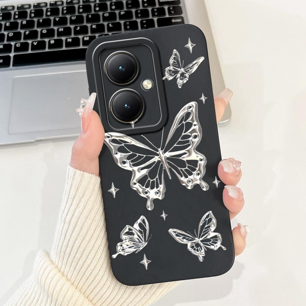For Xiaomi Poco M6 5G Case Cover Silicone Luxury Fashion Flowers Kawaii Cute Cat Shockproof Phone Case 23128PC33I