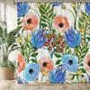 Blue & Peach Watercolor Floral Shower Curtain – Vibrant Poppies & Tulips, Botanical Garden Design, 12 Hooks, 70.87×70.87 Inch