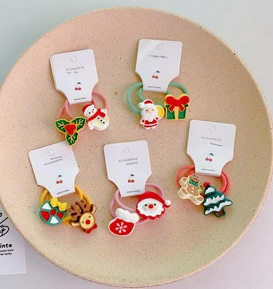 2022 Christmas Holiday Hair Accessories Set: Red Rubber Band, Resin Acrylic Side Clip, Baby Bangs Clip