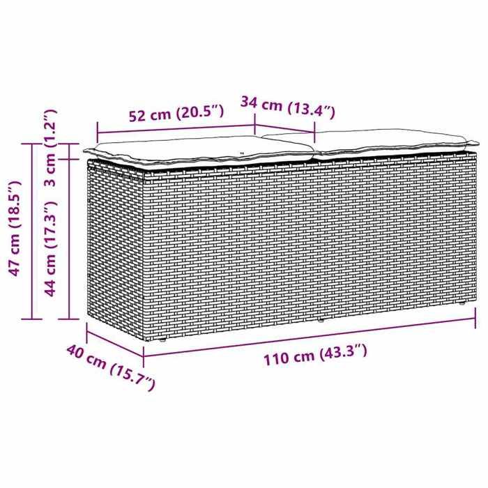 VidaXL Banc de jardin avec coussin noir 110x40x44 cm résine tressée, banc d'extérieur, banc de patio, siège de jardin, banc 4104145