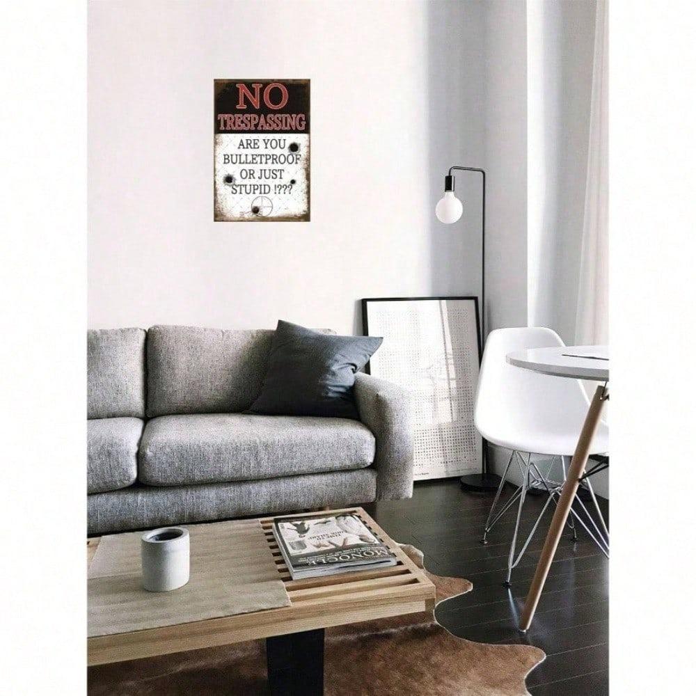 Vintage Metal Tin Sign No Trespassing Warning Plague Retro Wall Decor