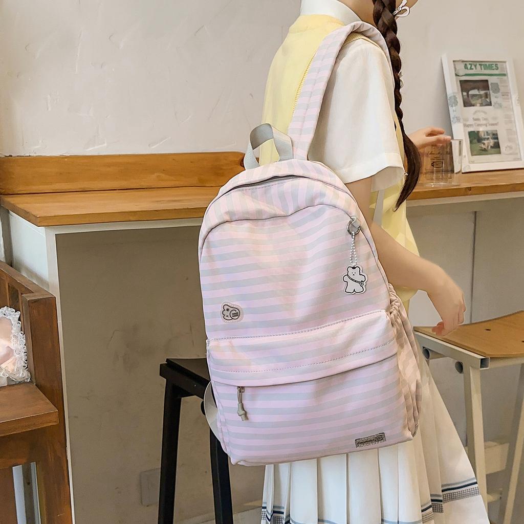 Schoolbag Korean Cute Striped Backpack High Value Junior High School Student Schoolbag Lightweight Versatile Large Capacity Backpack