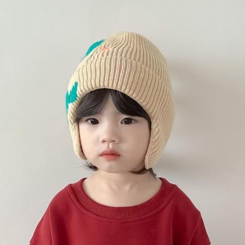 Children's New Little Dinosaur Cartoon Ear Protection Hat Super Cute Autumn and Winter Children's Hat Knitted Windproof Warm Hat