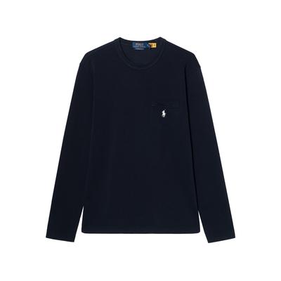 Polo T-shirt a maniche lunghe girocollo pullover ricamata con logo solido Uomo Top 710962189-002