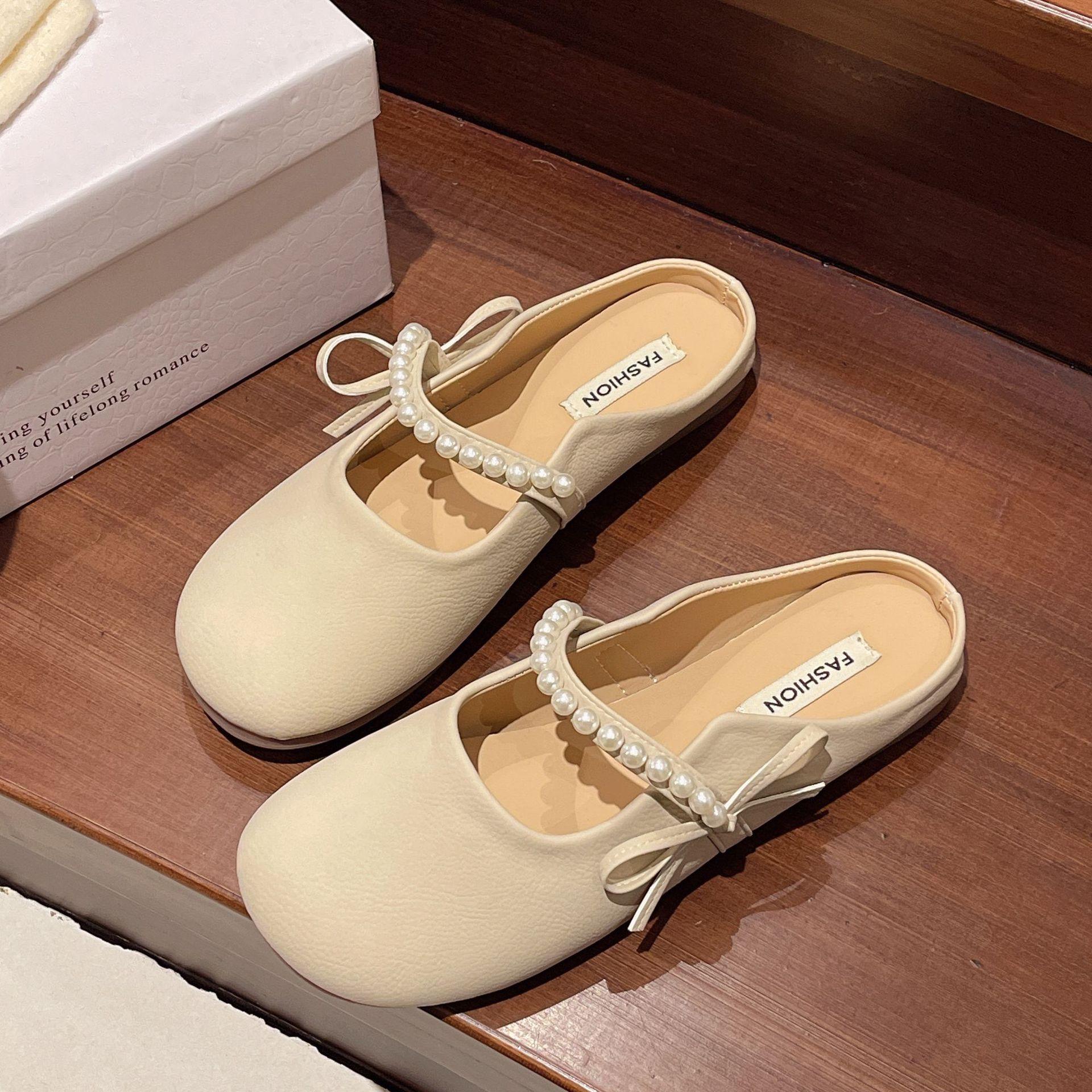 

Slippers women s summer new soft bottom pearl bow outer wear bag head sandals women 35