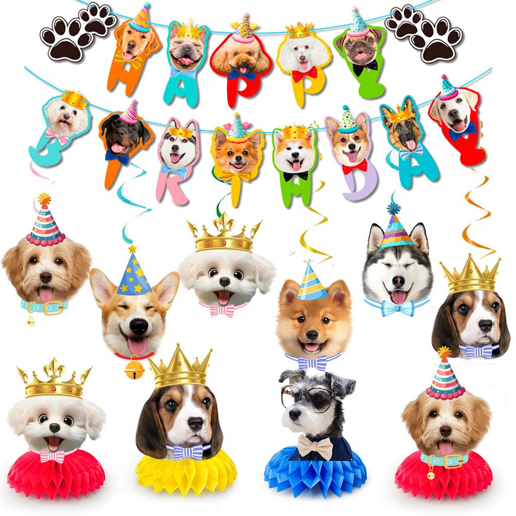 Dog Hanging Swirls Decorations Banner 25 Pcs Birthday Party Decorations - Dog Birthday Party Honeycomb Centerpieces Banner Hanging Swirls for Kids