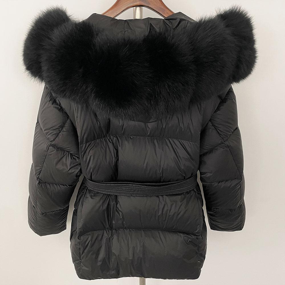 OFTBUY 2024 Jachetă albă din puf de rață, groasă, caldă, 90%, jachetă de iarnă pentru femei, cu guler de blană de raton naturală, cu glugă, casual