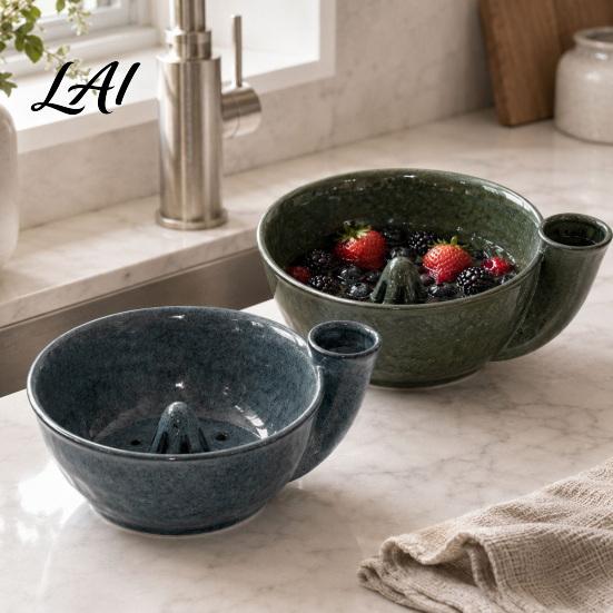 Manual Berry Washer Self-Spinning Colander Bowl with Holes Ceramic Vortex Rinsing Efficient Fruit Washing Spout Strainer Cleaner for And Vegetable