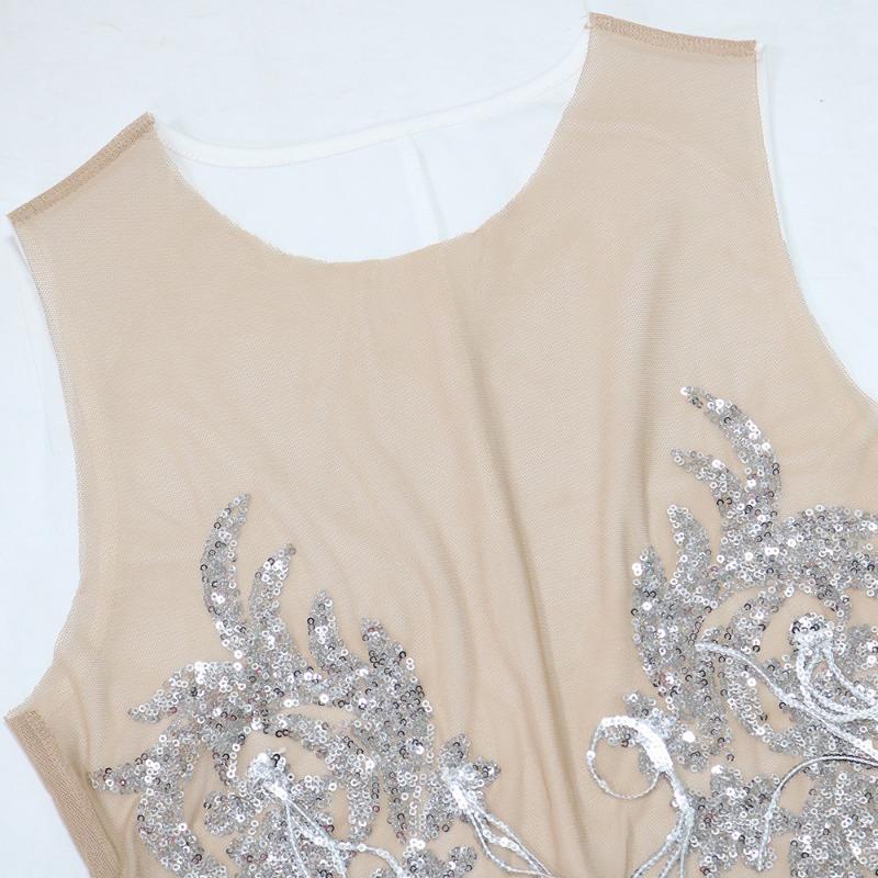 Damen Neues durchsichtiges Kleid mit Perlen und Quaste, sexy Paket, hüftschlank, ärmelloser Rock