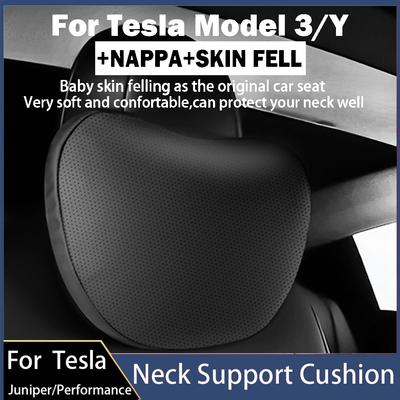 For Tesla Model 3/Y Juniper Flocking/Leather Car Seat Neck Pillow Soft Memory Neck Pillow High-Quality Headrest Lumbar Support